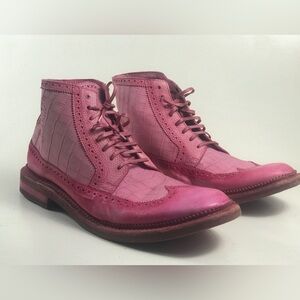 Mens Cole Haan Pink Wingtip Crocodile Embossed Lace-Up Boots 11M